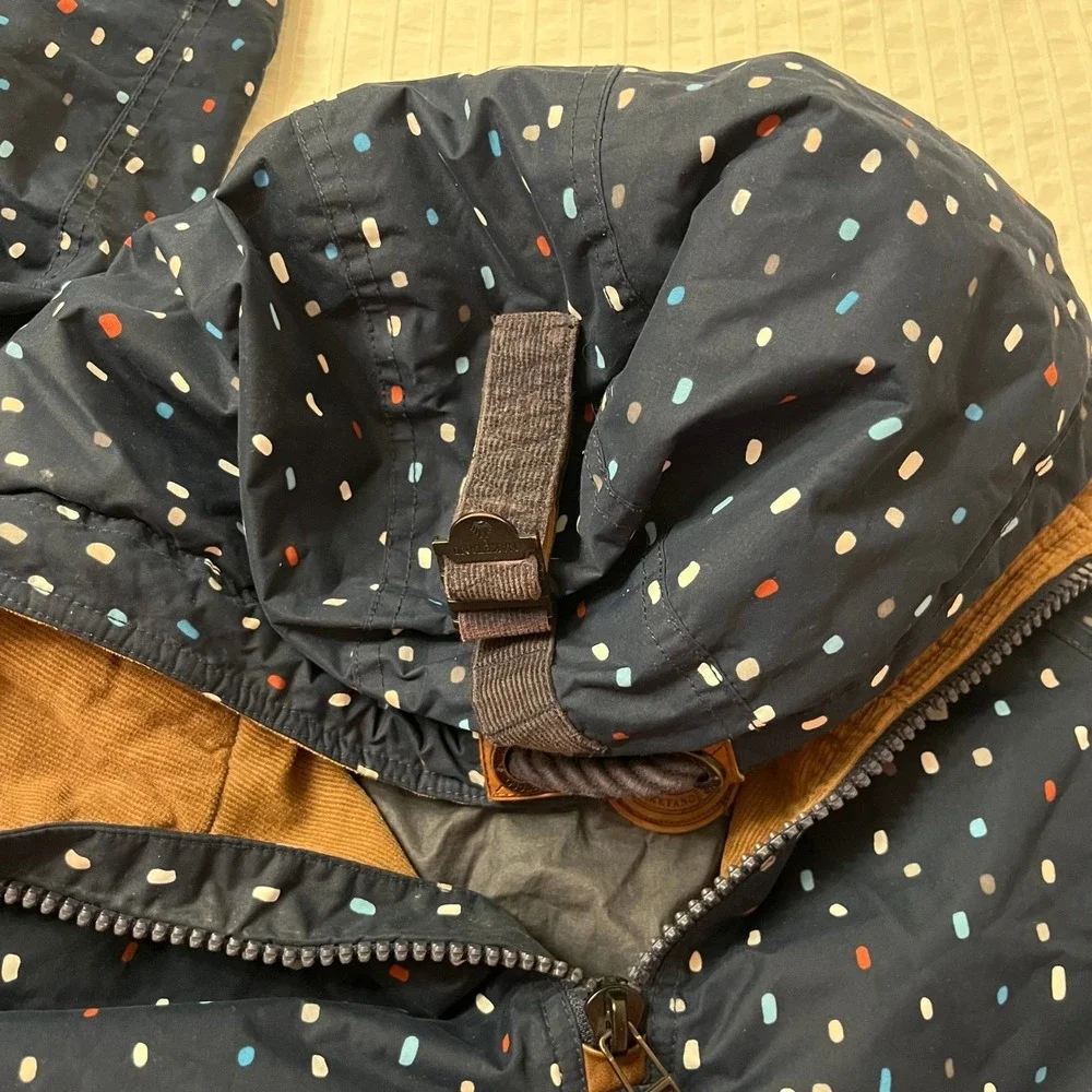 VTG Naketano Brave New Word Navy Blue MultiColor Dot Print Anorak‎ Hooded Jacket